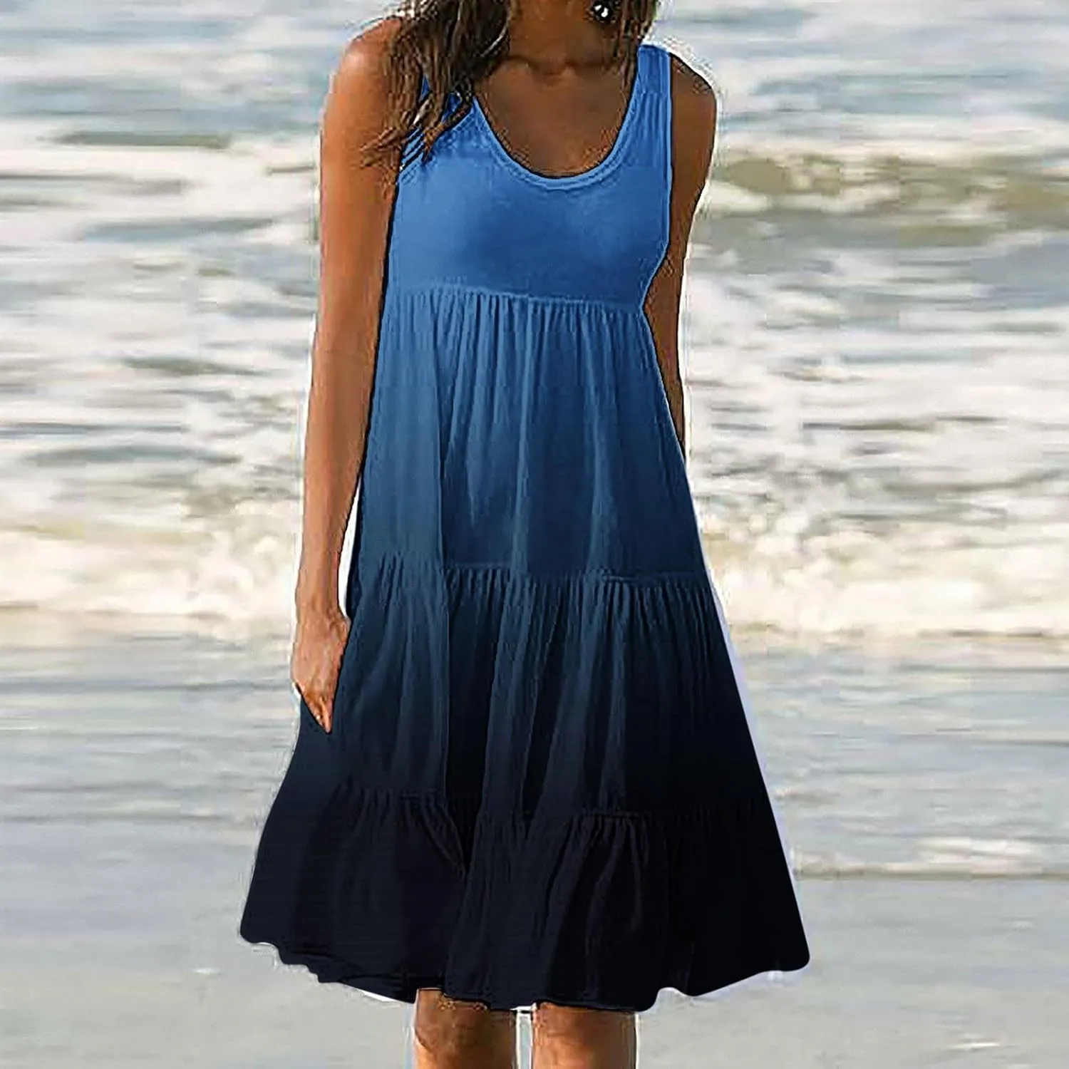 jsaierl Women's Sleeveless Ruffle Mini Dress Fashion Gradient Tank Cami Dress Summer Flowy High Waited A Line Tie Dye Dresses