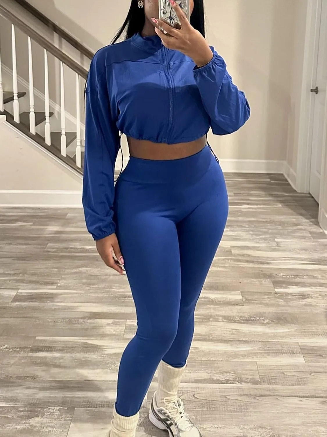 KANSOON Track Suits for Women Set 2 Piece Workout Sets Long Sleeve Crop Jacket Yoga Leggings Sweatsuits Jogging Suits