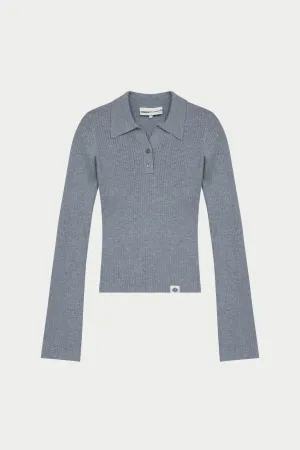 KNITTED RIBBED BUTTON THROUGH TOP - GREY MARL