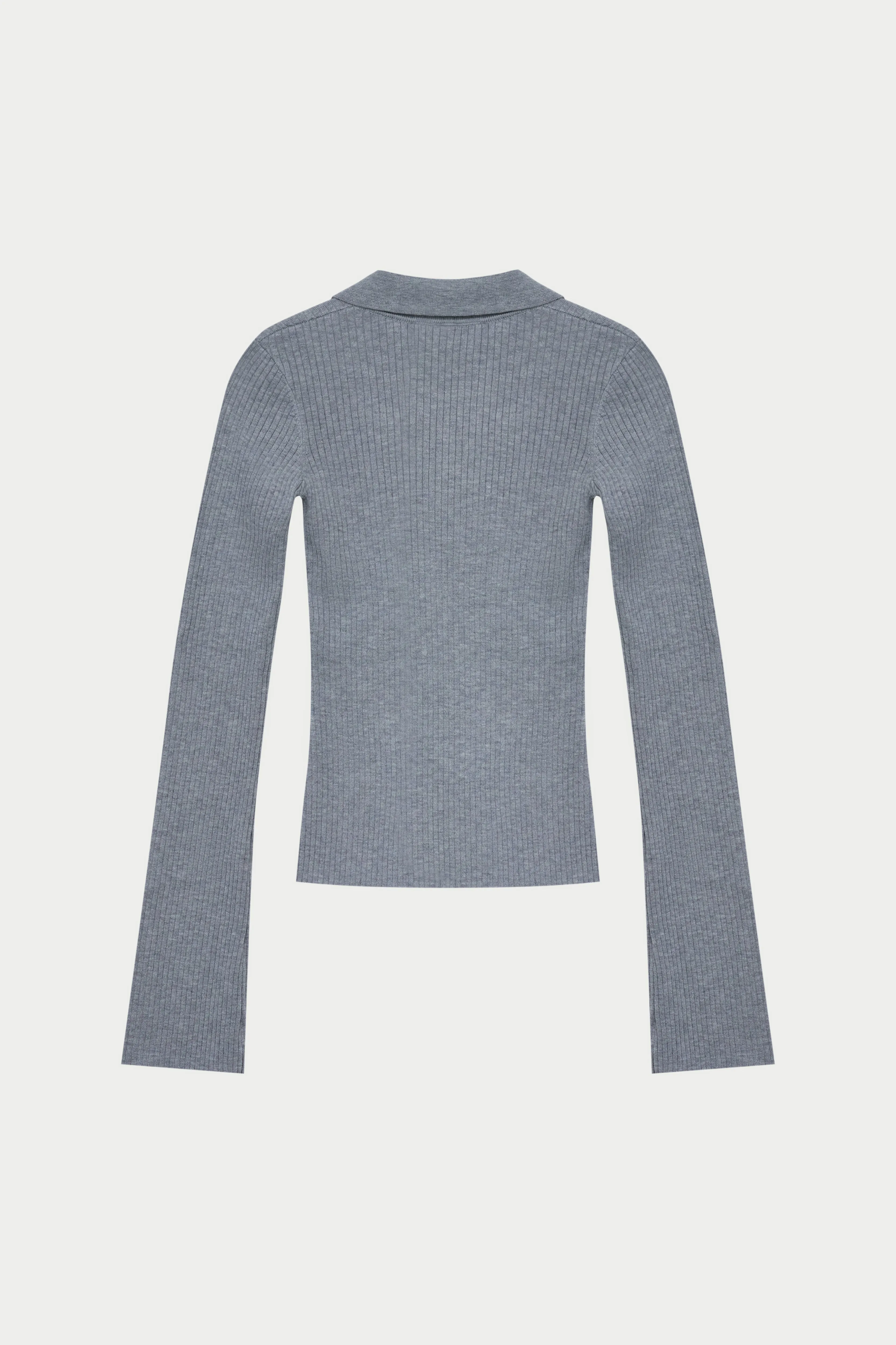 KNITTED RIBBED BUTTON THROUGH TOP - GREY MARL