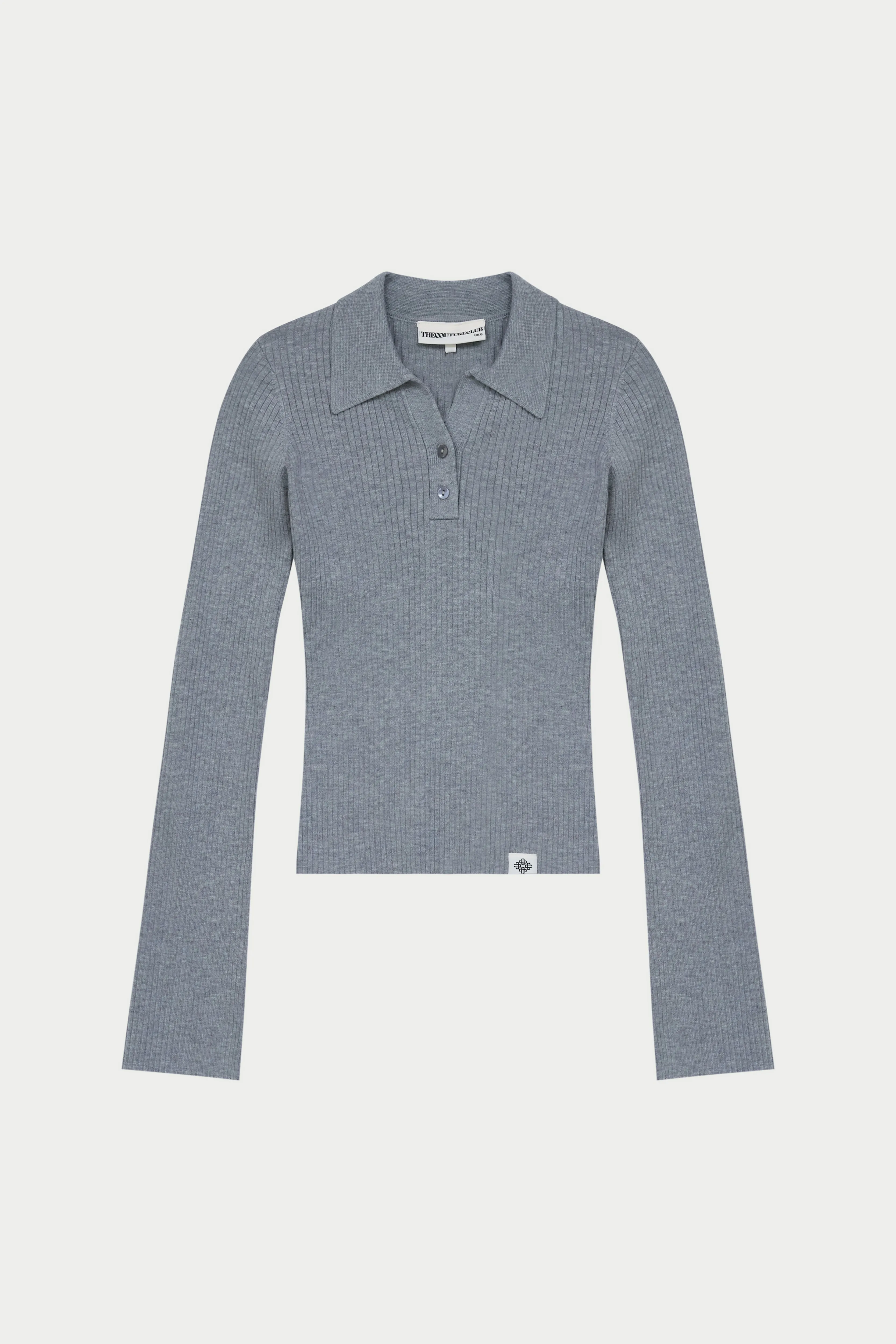 KNITTED RIBBED BUTTON THROUGH TOP - GREY MARL
