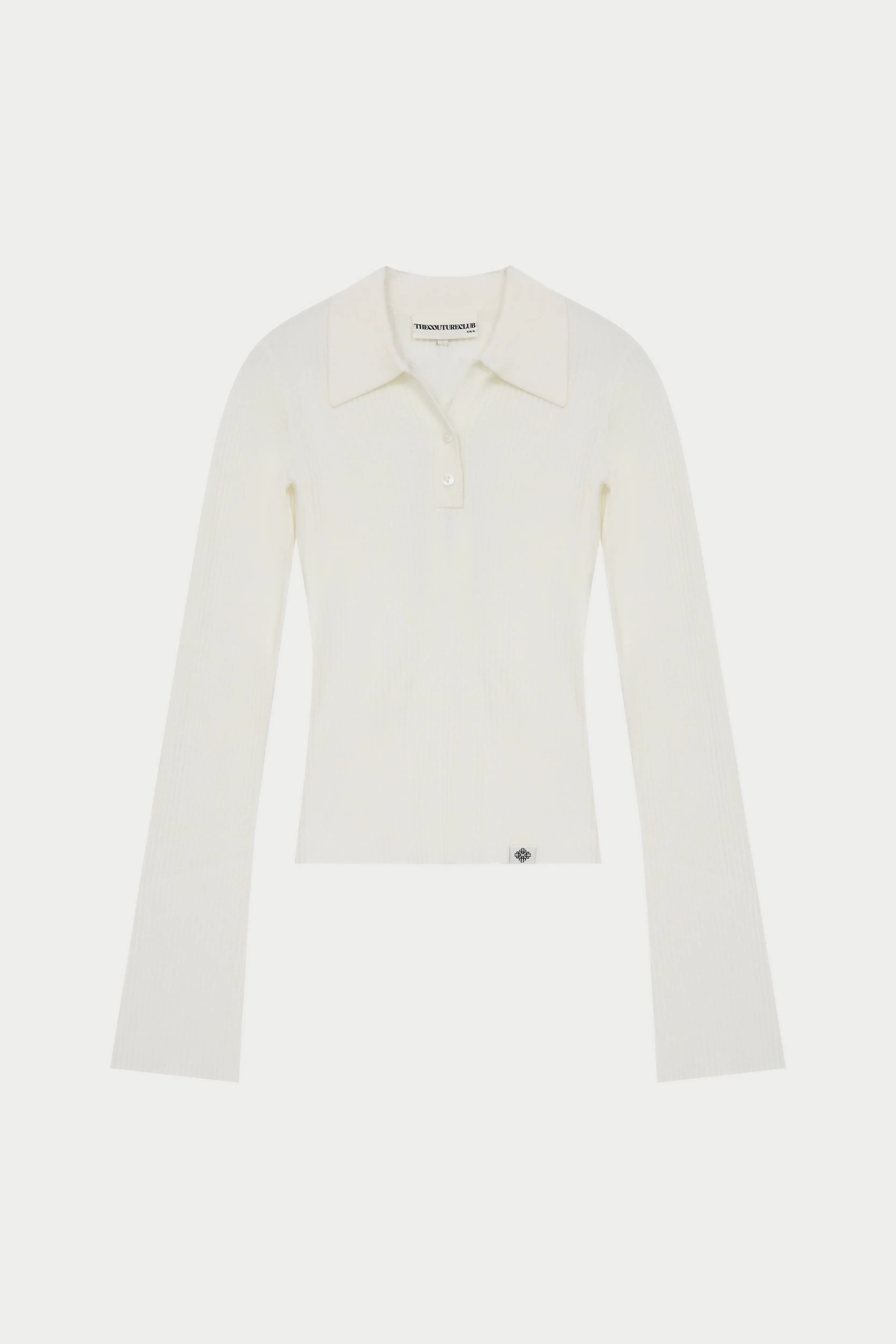 KNITTED RIBBED BUTTON THROUGH TOP - OFF WHITE