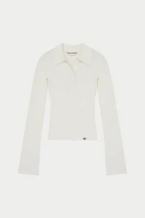 KNITTED RIBBED BUTTON THROUGH TOP - OFF WHITE