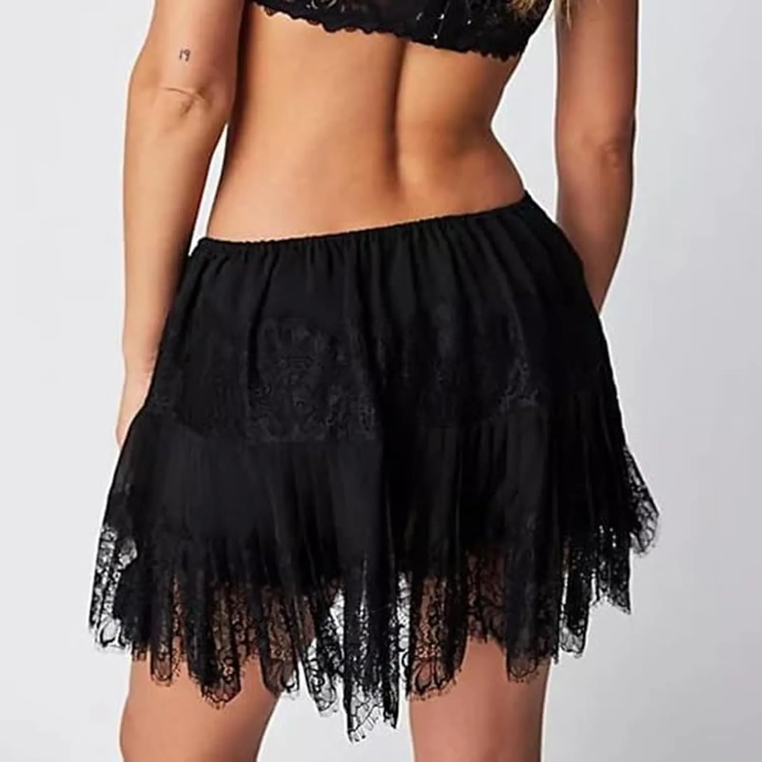 Lace Skirts for Women High Waisted Balletcore Midi Length Casual Skirt with Tiered Ruffles and Elastic Waistband