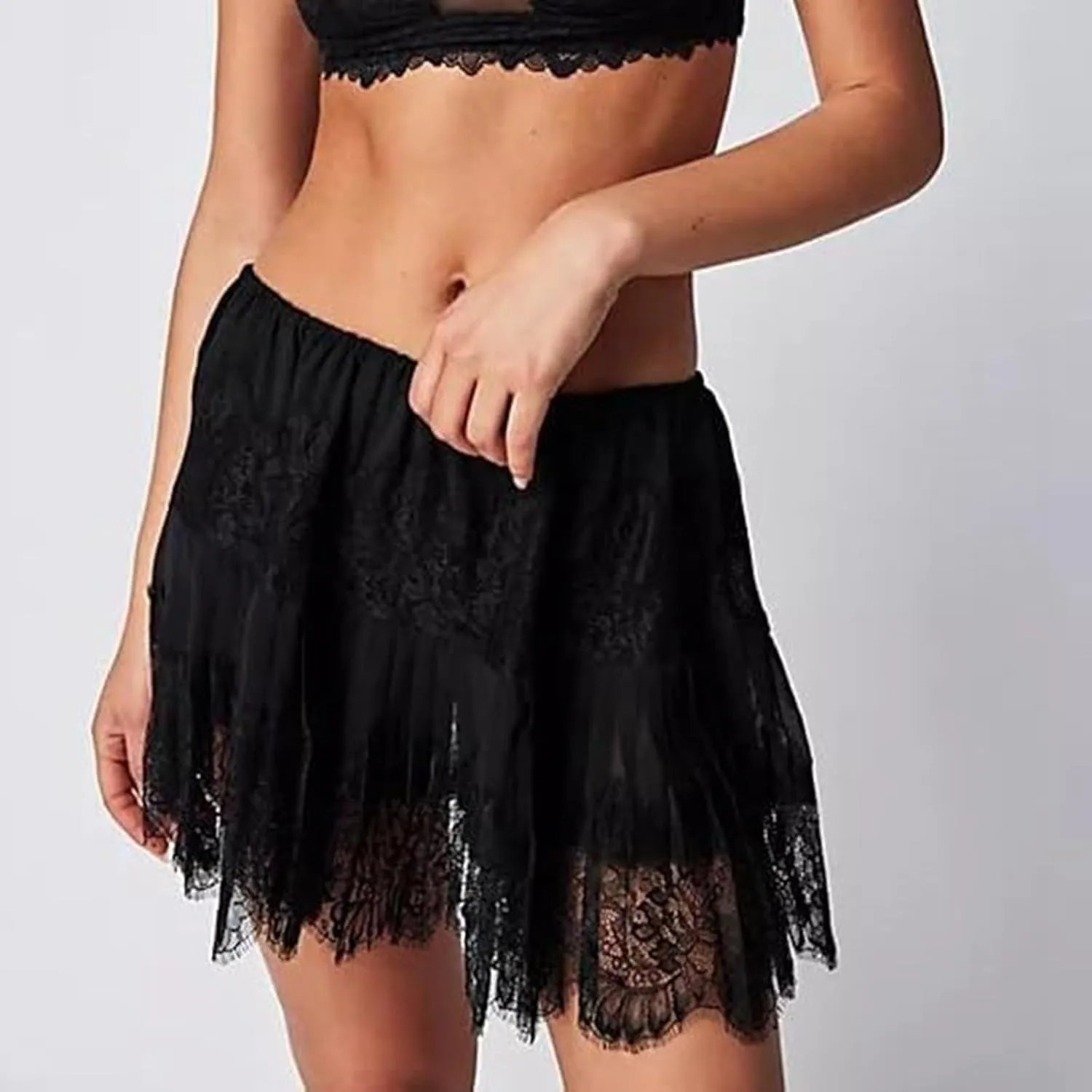 Lace Skirts for Women High Waisted Balletcore Midi Length Casual Skirt with Tiered Ruffles and Elastic Waistband