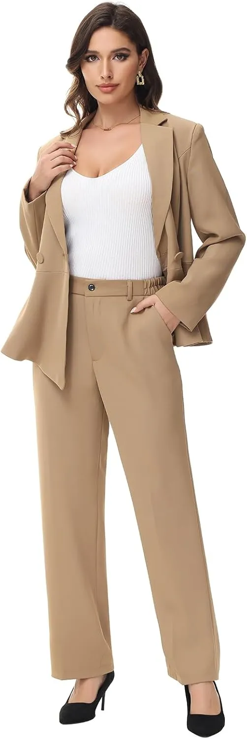 Lamgool Women's Suit Outfits Set 2 Piece Ruffle Blazer with Pants Suit Set Long Sleeve Business Casual