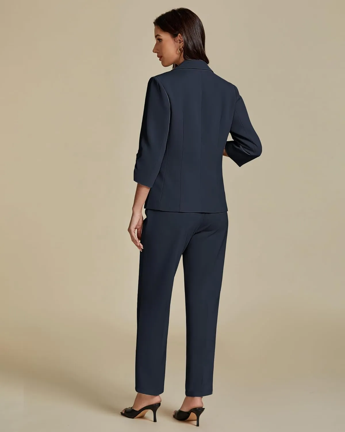 luvamia Pant Suits for Women Dressy 2 Piece Business Casual Outfits 3/4 Sleeve Blazer Straight Leg Pant Sets Office Work