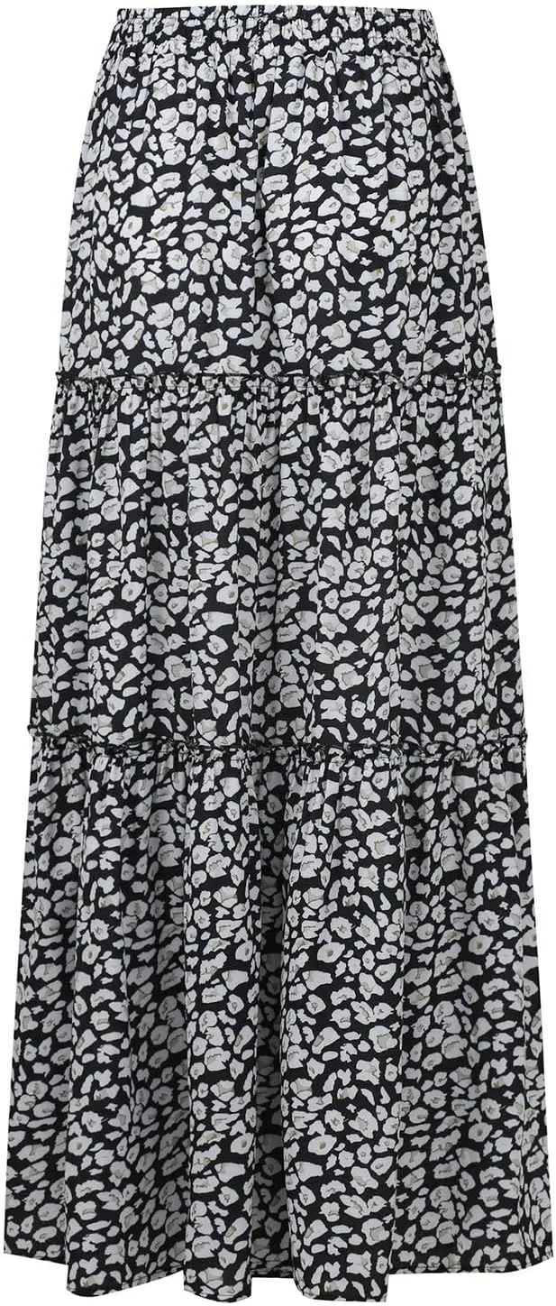 Maxi Skirt for Women 2025 Summer Layered Tiered Elastic Skirt Ruffle A Line Skirts Long Bohemian Skirts with Pockets