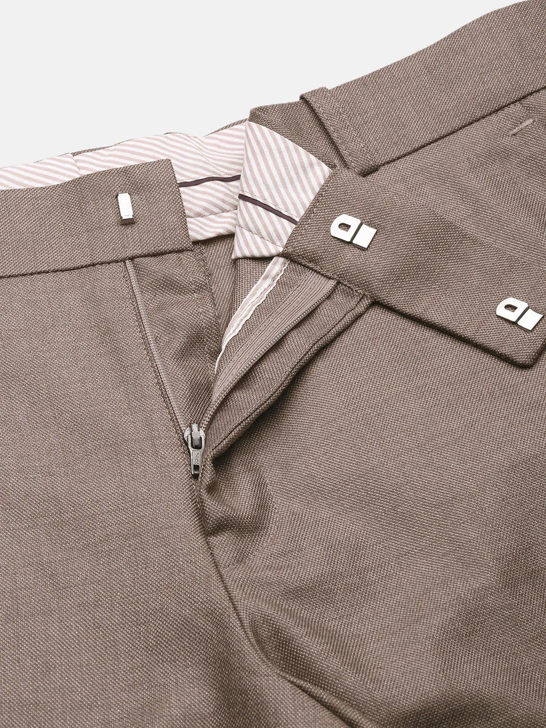 Men Brown Comfort Slim Fit Low-Rise Cotton Formal Trousers