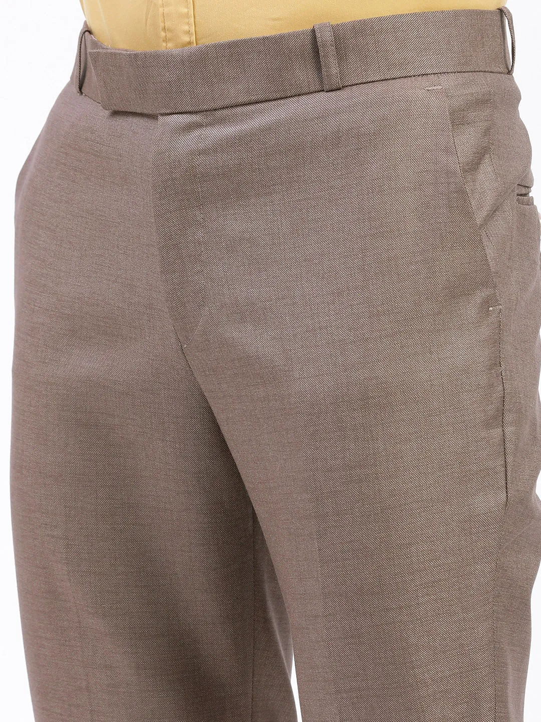 Men Brown Comfort Slim Fit Low-Rise Cotton Formal Trousers