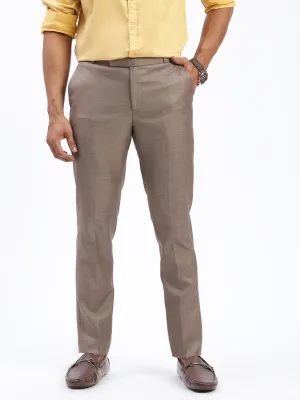 Men Brown Comfort Slim Fit Low-Rise Cotton Formal Trousers