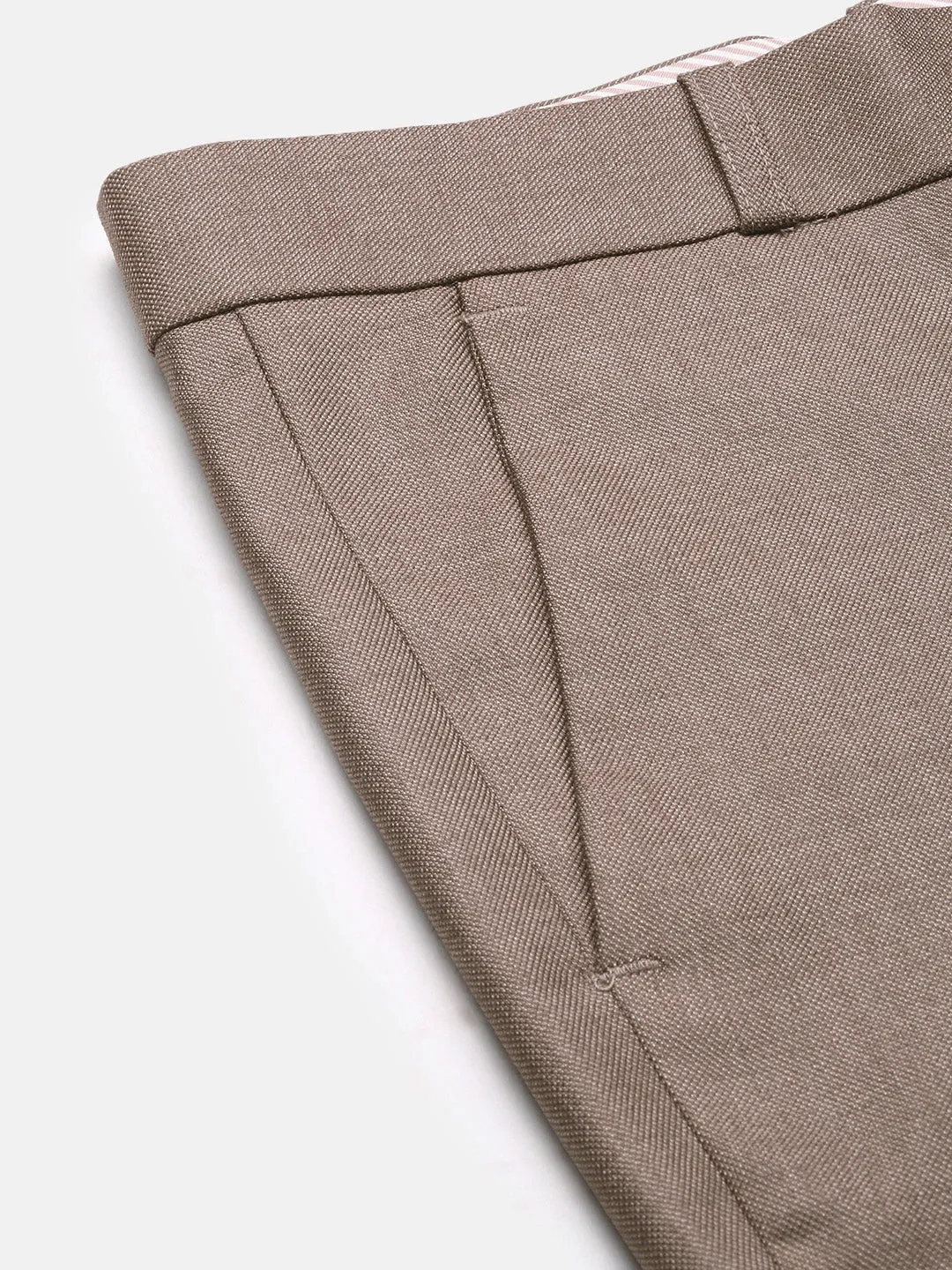 Men Brown Comfort Slim Fit Low-Rise Cotton Formal Trousers