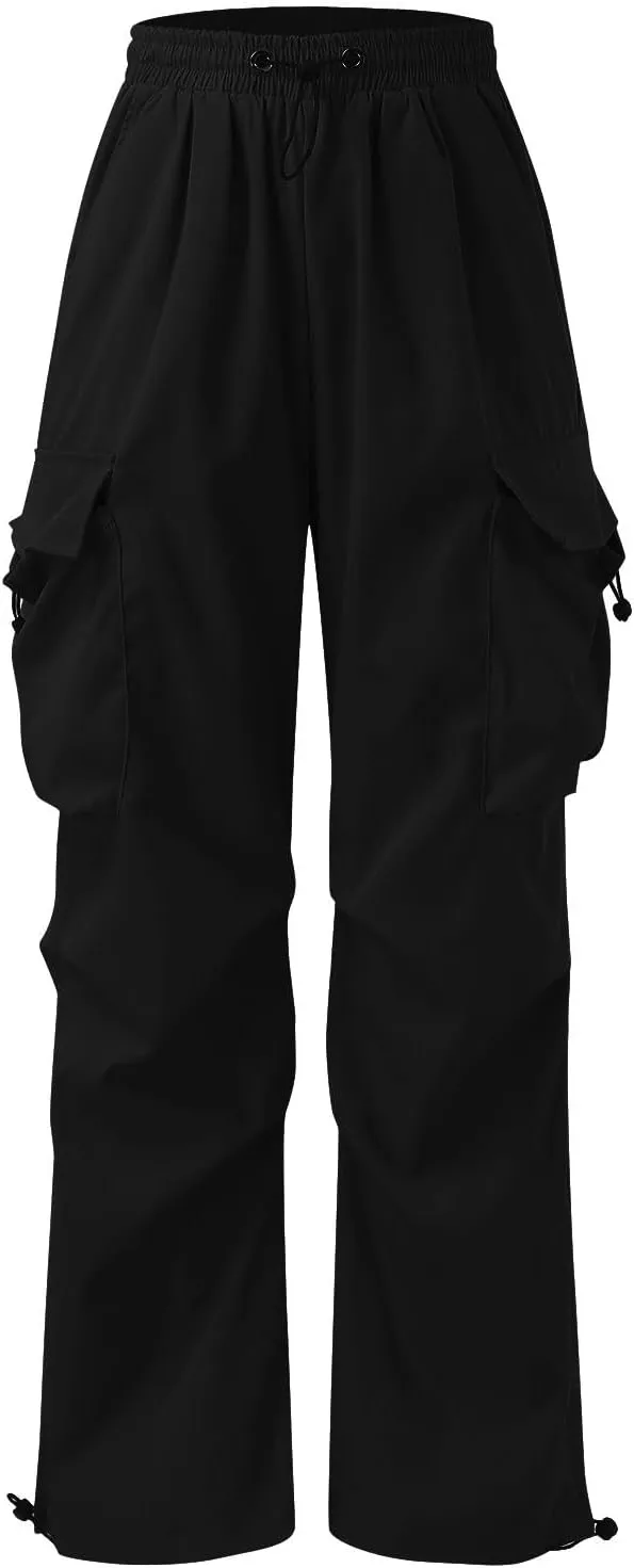 Men's Baggy Cargo Pants Drawstring Casual Y2K Parachute Pants Loose Fit Harem Joggers with Pockets