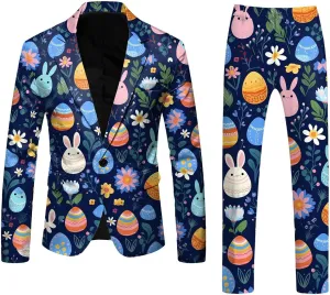 Men's Easter Bunny Suit 2 Piece Slim Fit Suit Set Birthday Wedding Party Tuxedo Suits Blazer Jacket Pants