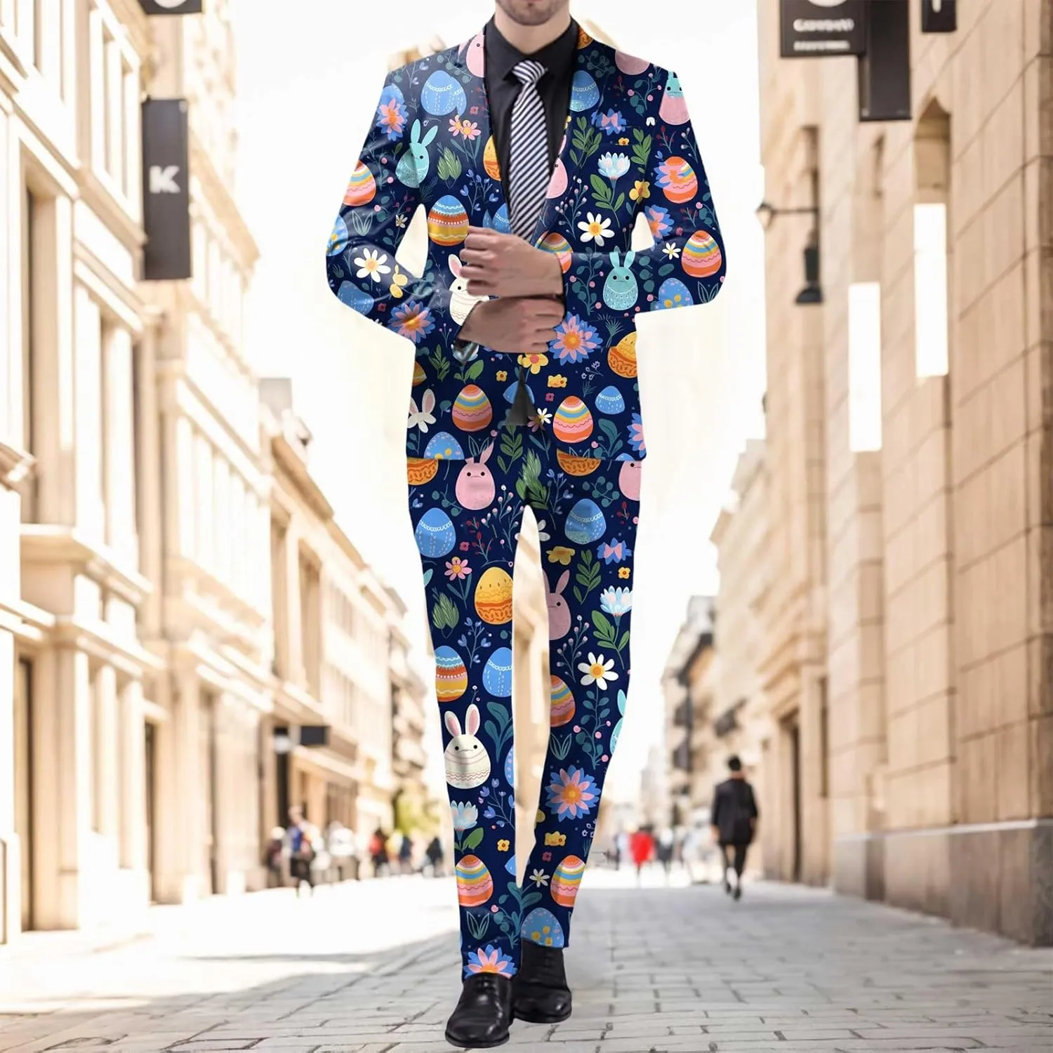 Men's Easter Bunny Suit 2 Piece Slim Fit Suit Set Birthday Wedding Party Tuxedo Suits Blazer Jacket Pants