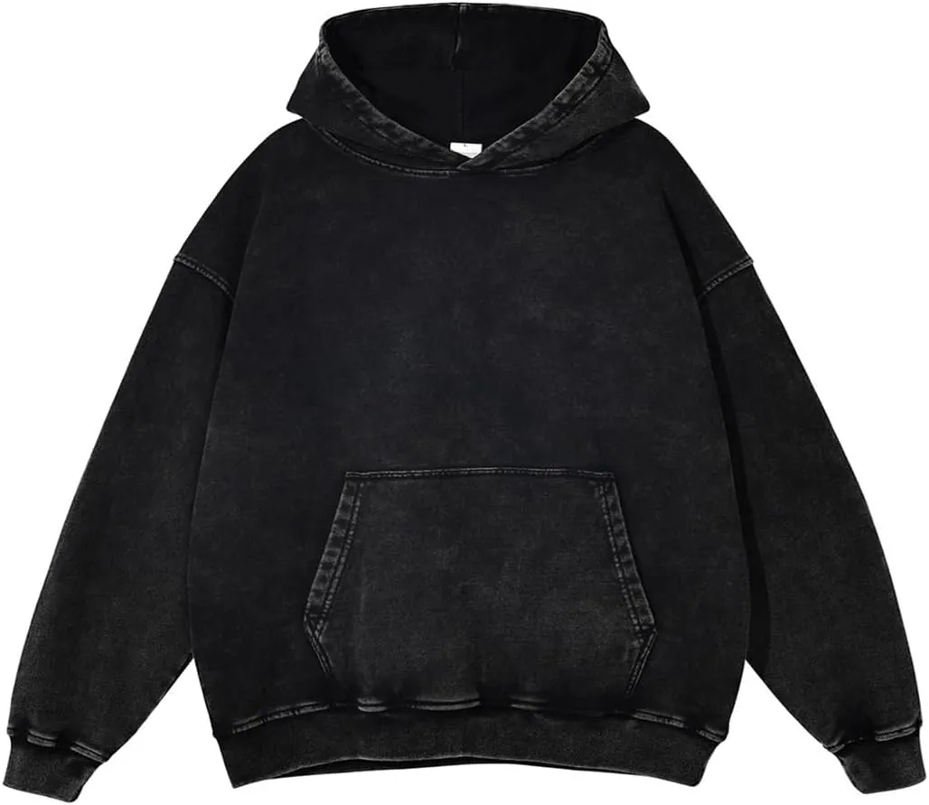Mens Hoodies Pullover Vintage Hooded Sweatshirt Washed Hoodie Oversized Heavyweight Streetwear Cotton Sweatshirt