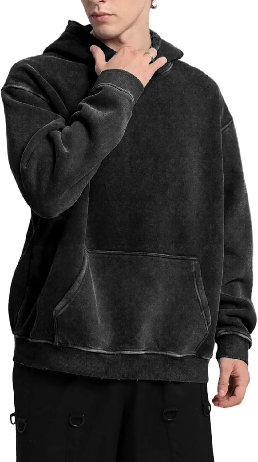 Mens Hoodies Pullover Vintage Hooded Sweatshirt Washed Hoodie Oversized Heavyweight Streetwear Cotton Sweatshirt