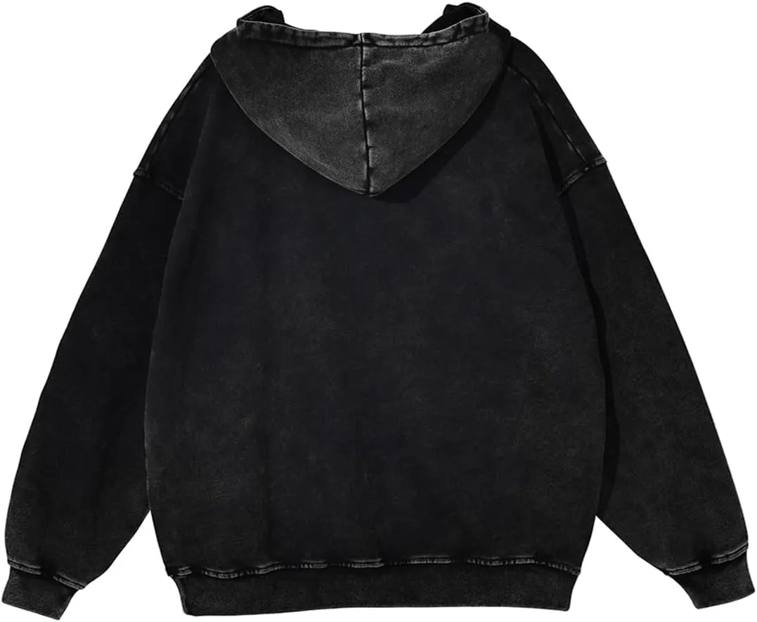 Mens Hoodies Pullover Vintage Hooded Sweatshirt Washed Hoodie Oversized Heavyweight Streetwear Cotton Sweatshirt
