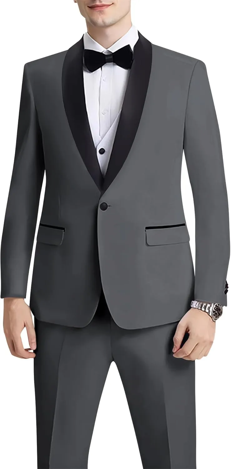 Mens Suit 3 Piece Slim Fit Suit for Men One Button Shawl Lapel Tuxedo Blazer Vest Pant for Wedding Business Prom