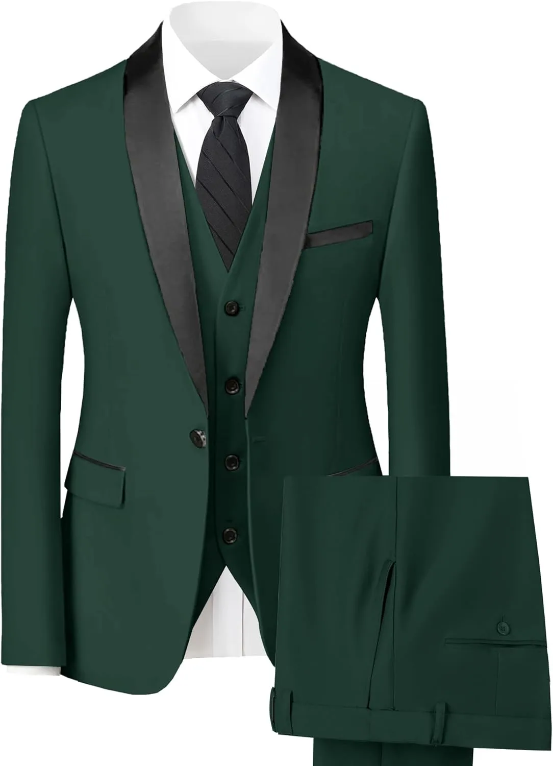 Mens Suit 3 Piece Slim Fit Suit for Men One Button Shawl Lapel Tuxedo Blazer Vest Pant for Wedding Business Prom