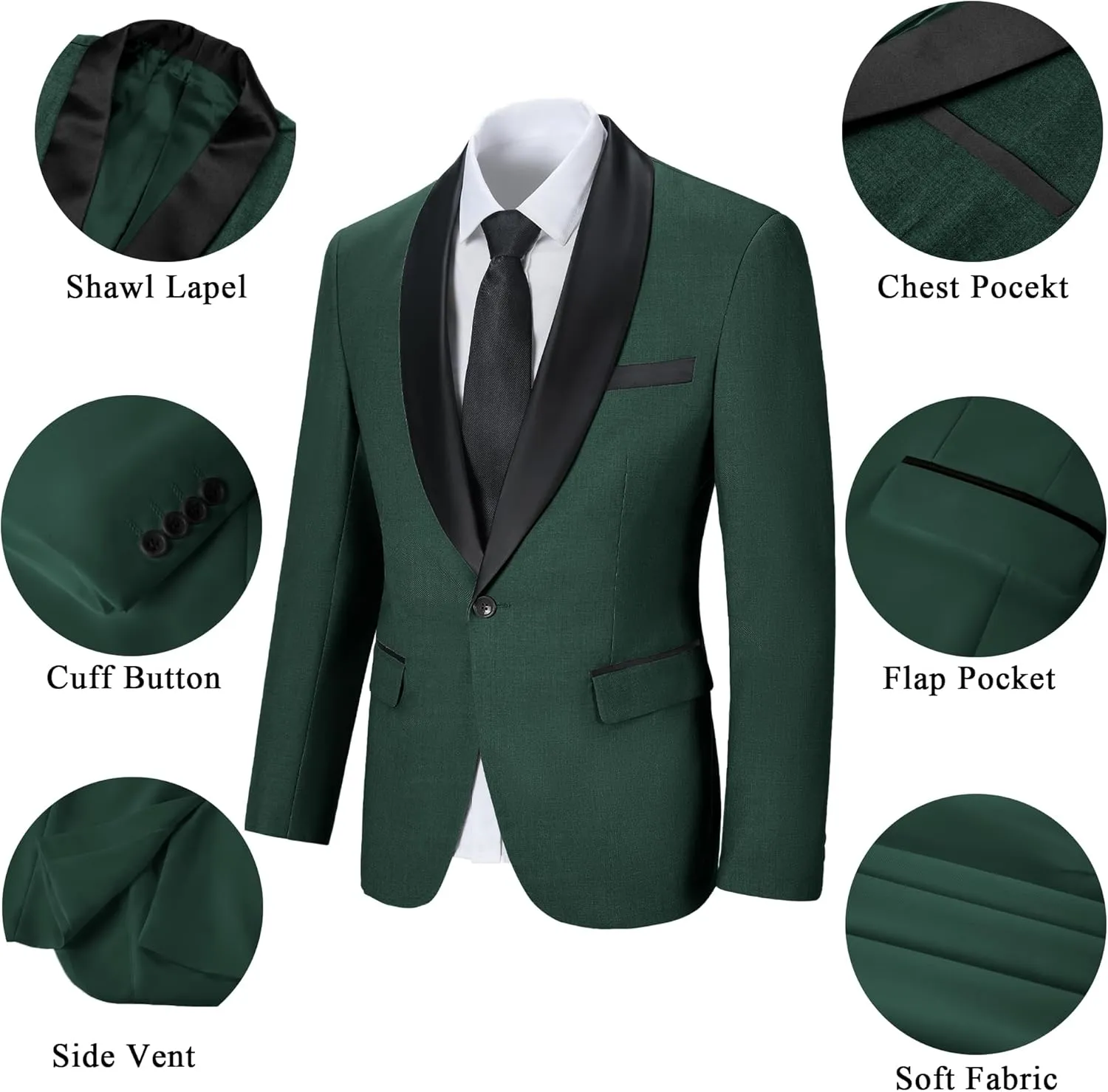 Mens Suit 3 Piece Slim Fit Suit for Men One Button Shawl Lapel Tuxedo Blazer Vest Pant for Wedding Business Prom