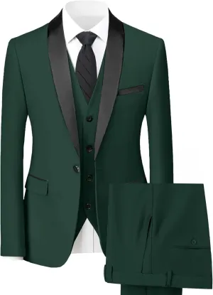 Mens Suit 3 Piece Slim Fit Suit for Men One Button Shawl Lapel Tuxedo Blazer Vest Pant for Wedding Business Prom