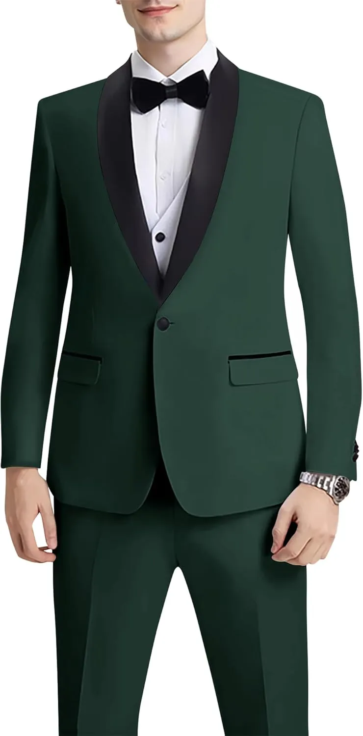 Mens Suit 3 Piece Slim Fit Suit for Men One Button Shawl Lapel Tuxedo Blazer Vest Pant for Wedding Business Prom