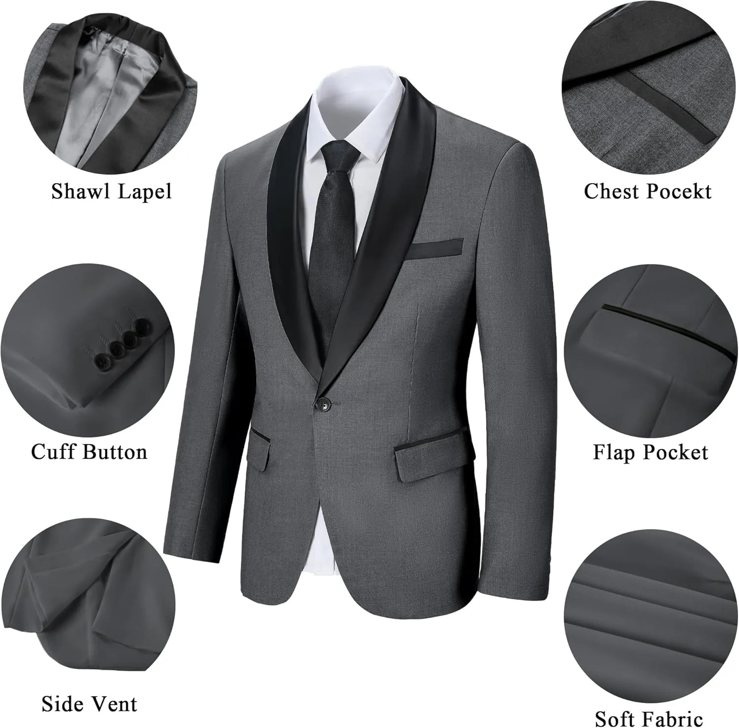 Mens Suit 3 Piece Slim Fit Suit for Men One Button Shawl Lapel Tuxedo Blazer Vest Pant for Wedding Business Prom