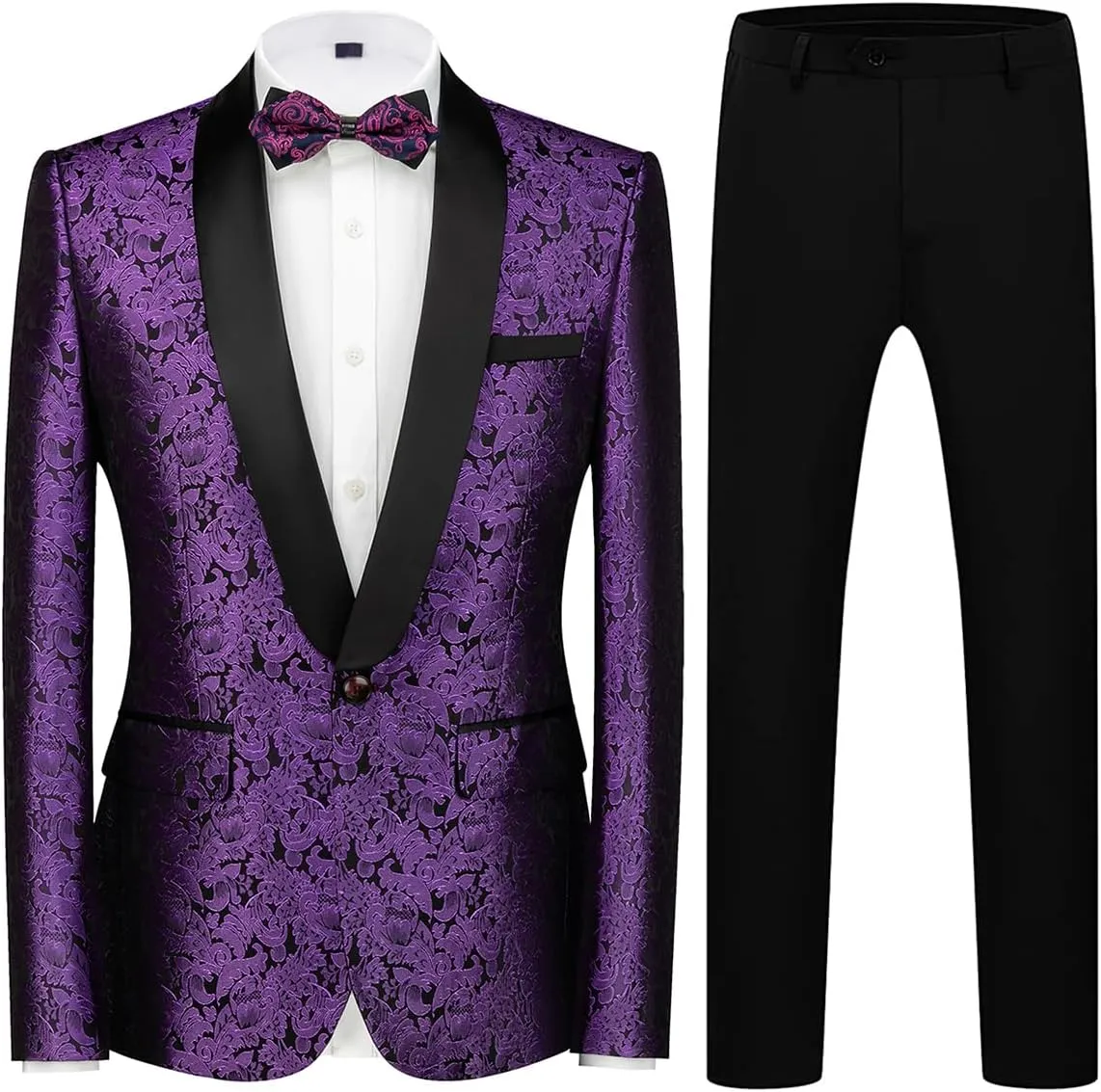 Mens Suit Slim Fit 2 Piece Formal Skinny Floral Tuxedo Suit Set Shawl Lapel for Wedding Dinner Party