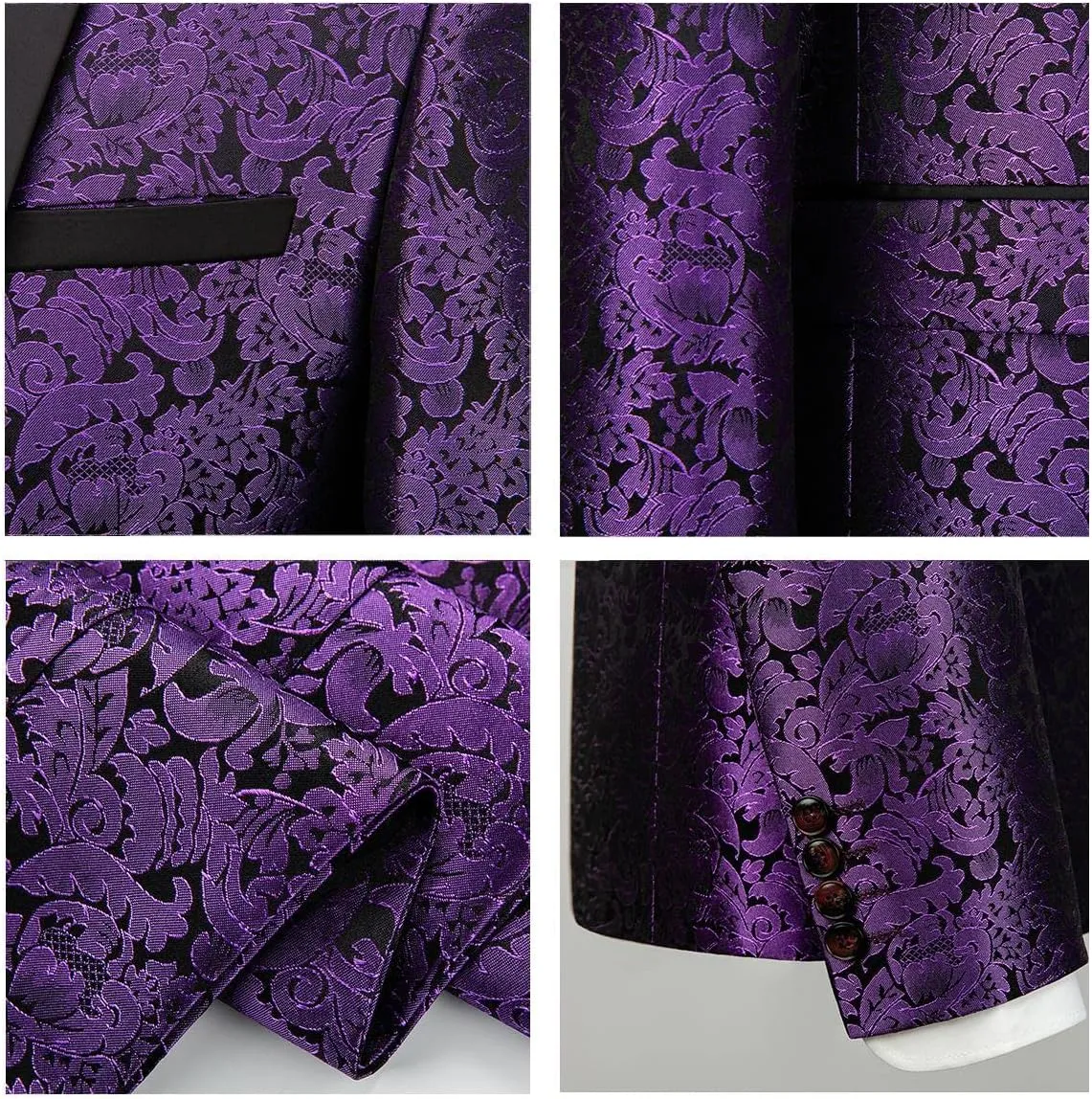 Mens Suit Slim Fit 2 Piece Formal Skinny Floral Tuxedo Suit Set Shawl Lapel for Wedding Dinner Party