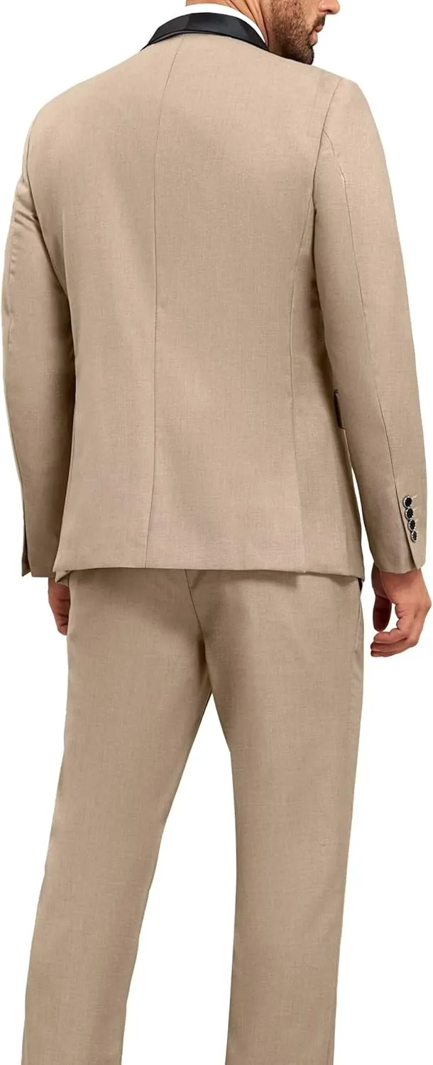 Mens Suit Slim Fit 3 Pieces Suit 1 Button Shawl Lapel Men Suit Blazer Jacket Vest Pants Bow Tie Pocket Square Brooch