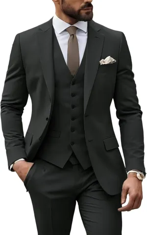 Mens Suits 3 Piece Slim Fit Outfits Two Button Prom Tuxedo Suit Set for Wedding Formal Men Suit