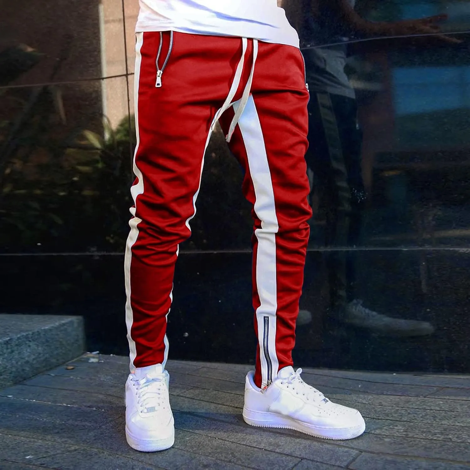 Mens Sweatpants Joggers Pants Man with Pockets Men's Cotton Sweatpants with Cargo Pockets Open Bottom Yoga Pants for