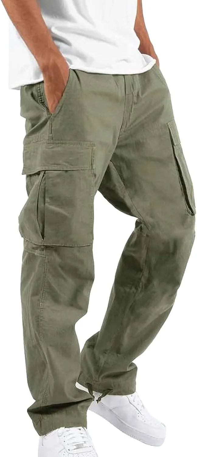 Mens Sweatpants with Pockets Big and Tall Trousers Heavyweight Fleece Cargo Sweatpants for Men Elastic Waist Drawstring