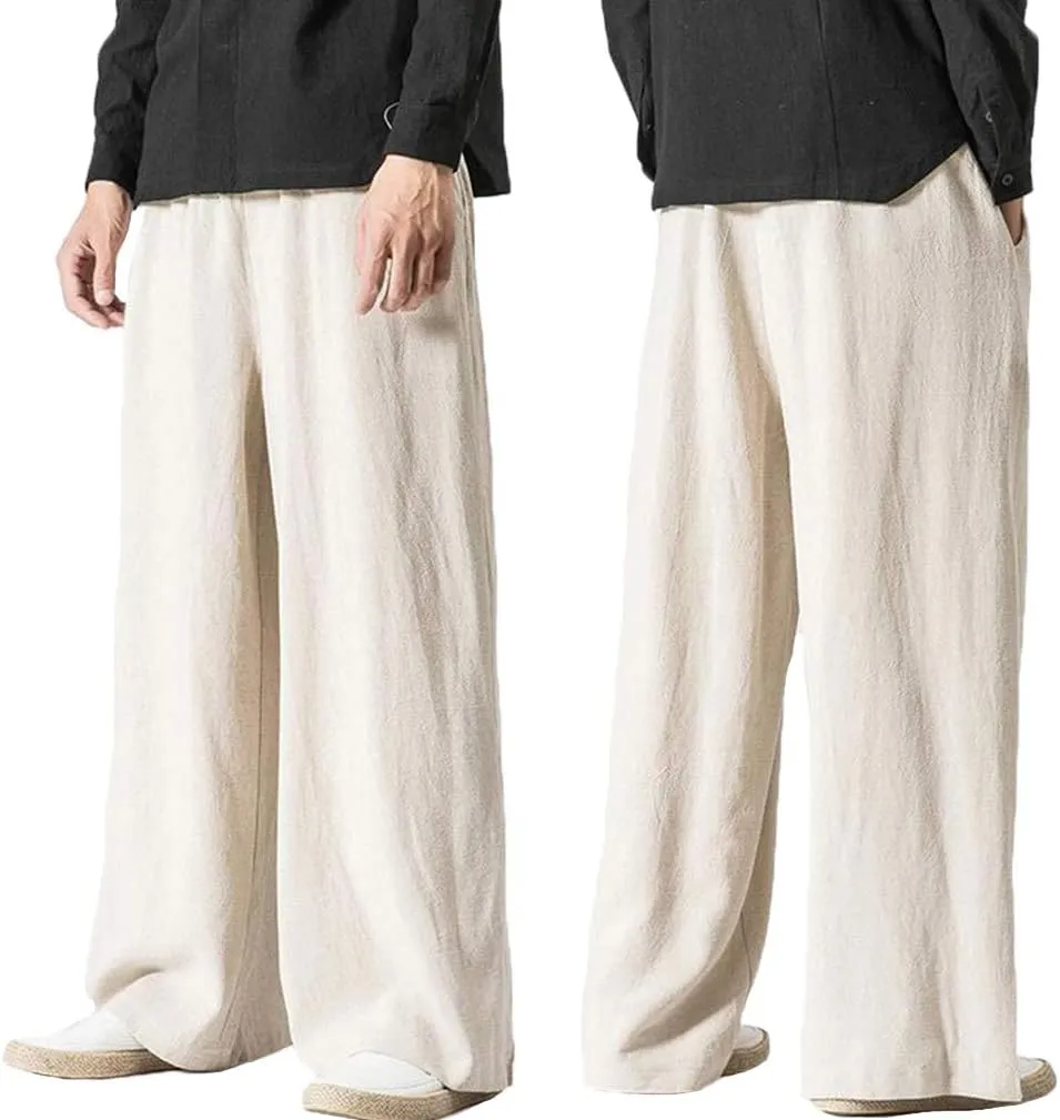 Men's Vintage Cotton Blends Linen Wide Leg Jogging Harem Pants