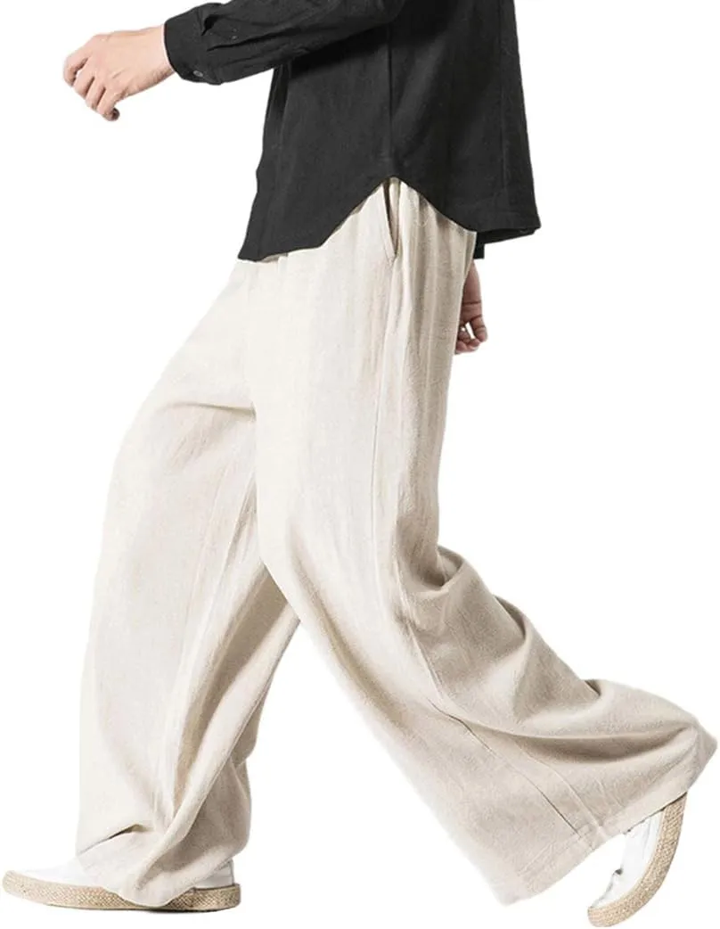 Men's Vintage Cotton Blends Linen Wide Leg Jogging Harem Pants