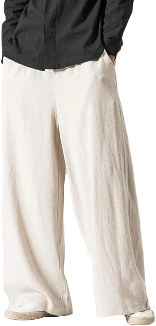 Men's Vintage Cotton Blends Linen Wide Leg Jogging Harem Pants