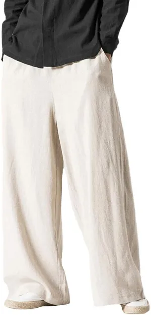 Men's Vintage Cotton Blends Linen Wide Leg Jogging Harem Pants