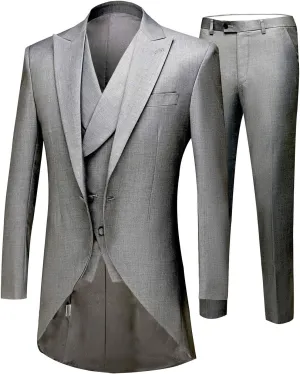 Men's White 3PC Long Tailcoat Suit Notch Lapel One Button Wedding Suits Groom Tuxedos