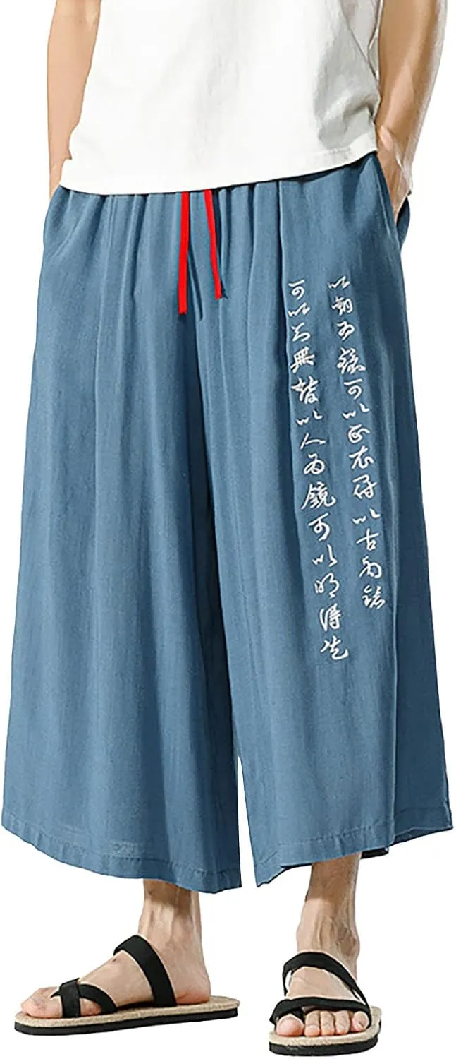 Men's Wide Leg Casual Harem Linen Japanese Yoga Harem Pants Hip hop Joggers Baggy Elastic Waist Summer Beach Pants