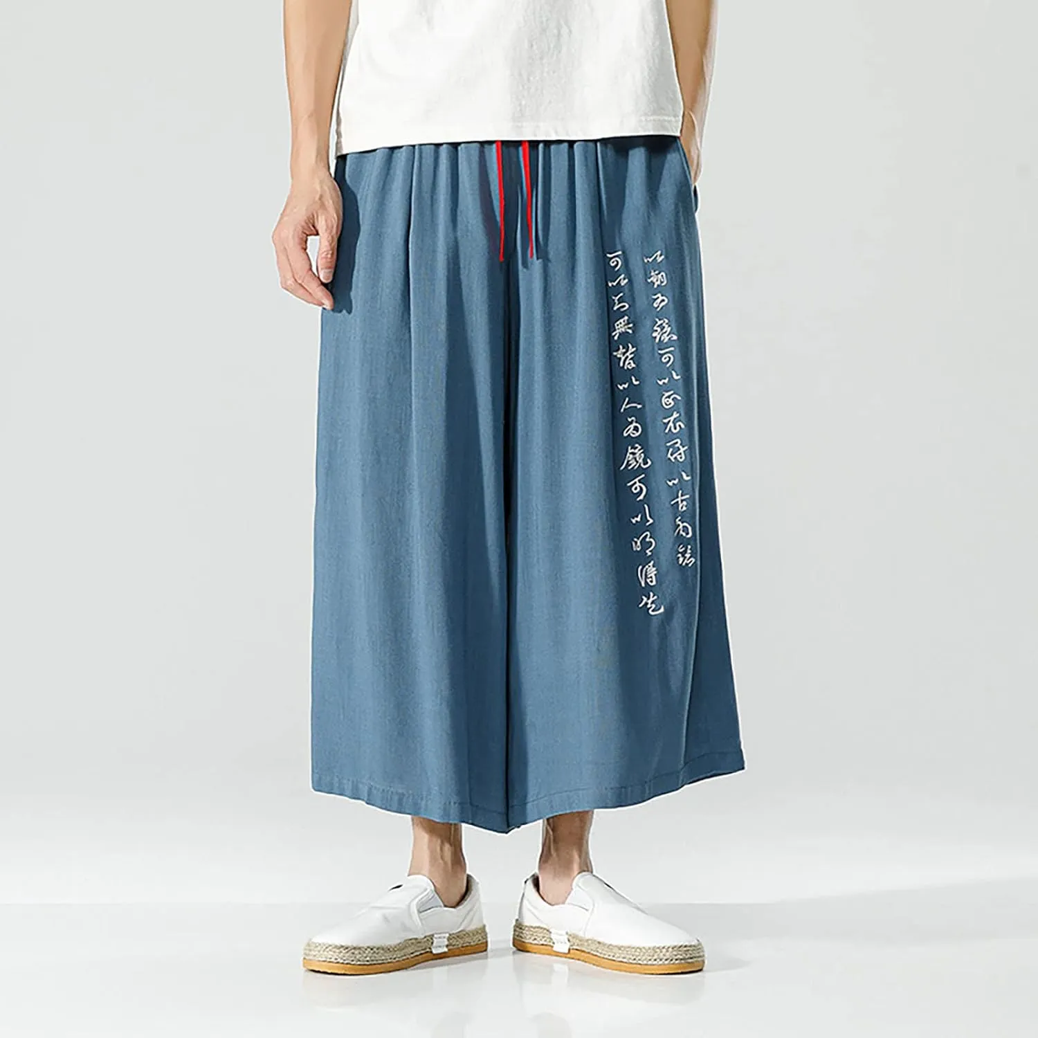Men's Wide Leg Casual Harem Linen Japanese Yoga Harem Pants Hip hop Joggers Baggy Elastic Waist Summer Beach Pants