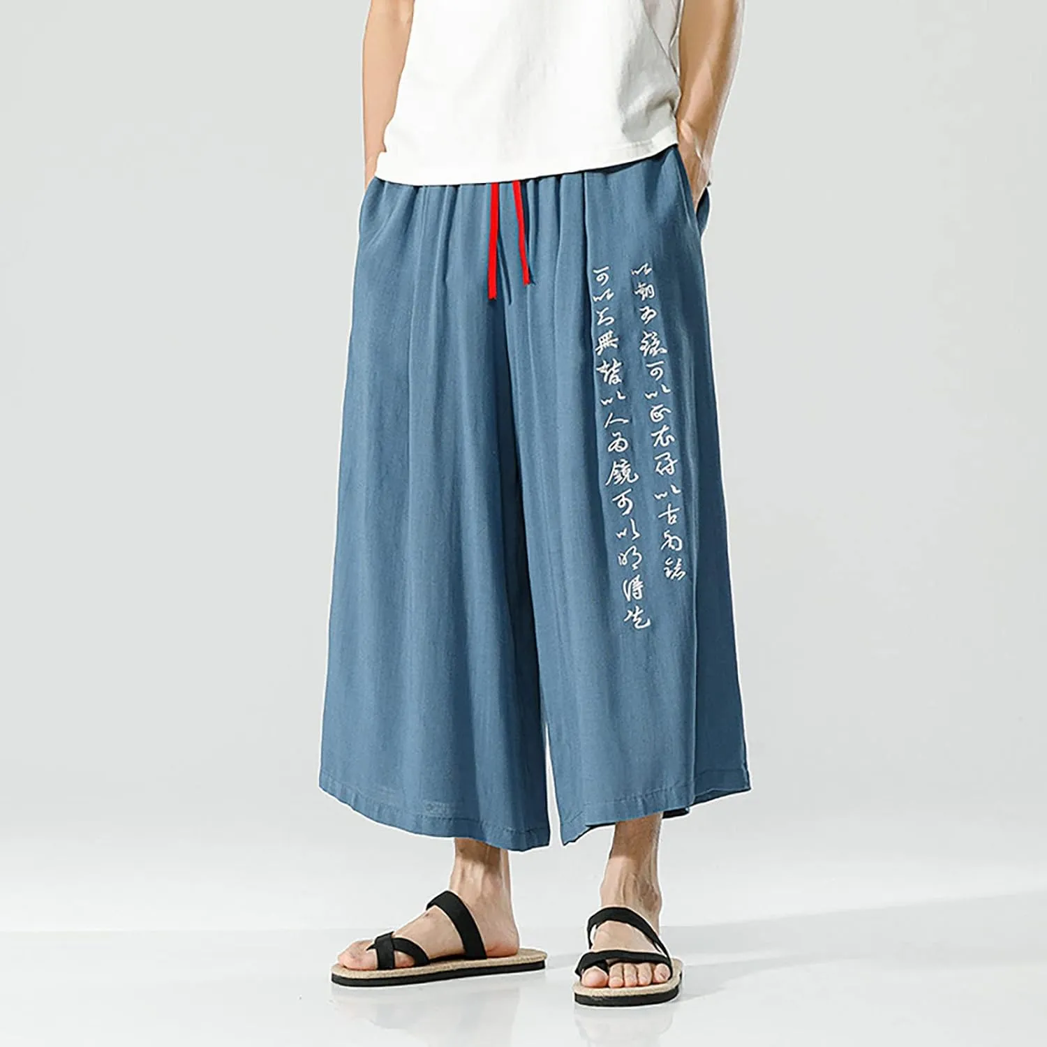 Men's Wide Leg Casual Harem Linen Japanese Yoga Harem Pants Hip hop Joggers Baggy Elastic Waist Summer Beach Pants