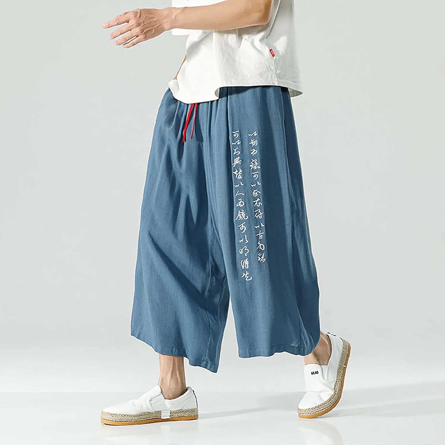 Men's Wide Leg Casual Harem Linen Japanese Yoga Harem Pants Hip hop Joggers Baggy Elastic Waist Summer Beach Pants