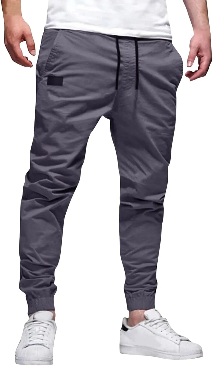 Mens Workout Cargo Sweatpants Pants Pockets Men's Pants Mens Active Athletic Sweatpants Fleece Open Bottom Drawstring