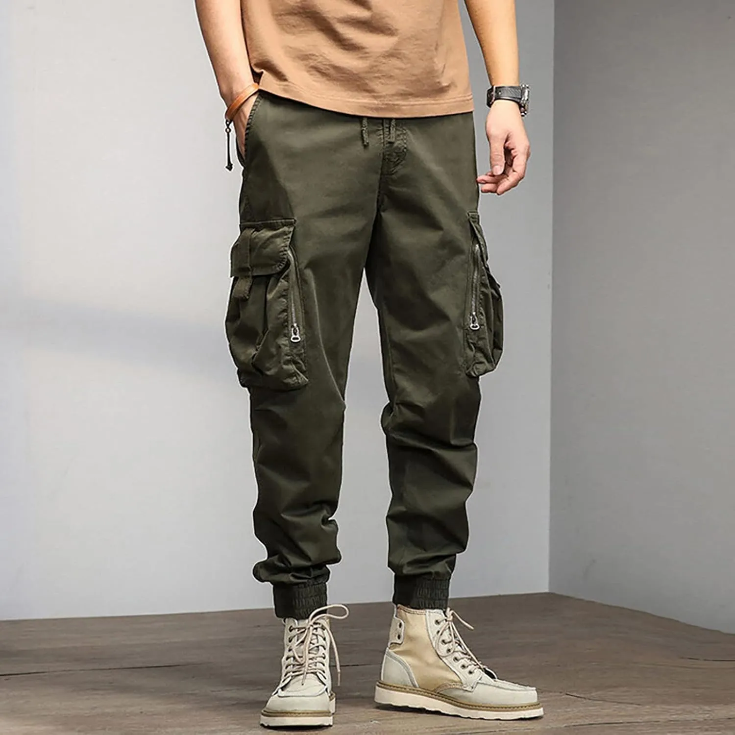 Mens Workout Cargo Sweatpants Pockets Open Bottom Yoga Pants for Men Lounge Pants for Athletic Workout Casual Men's