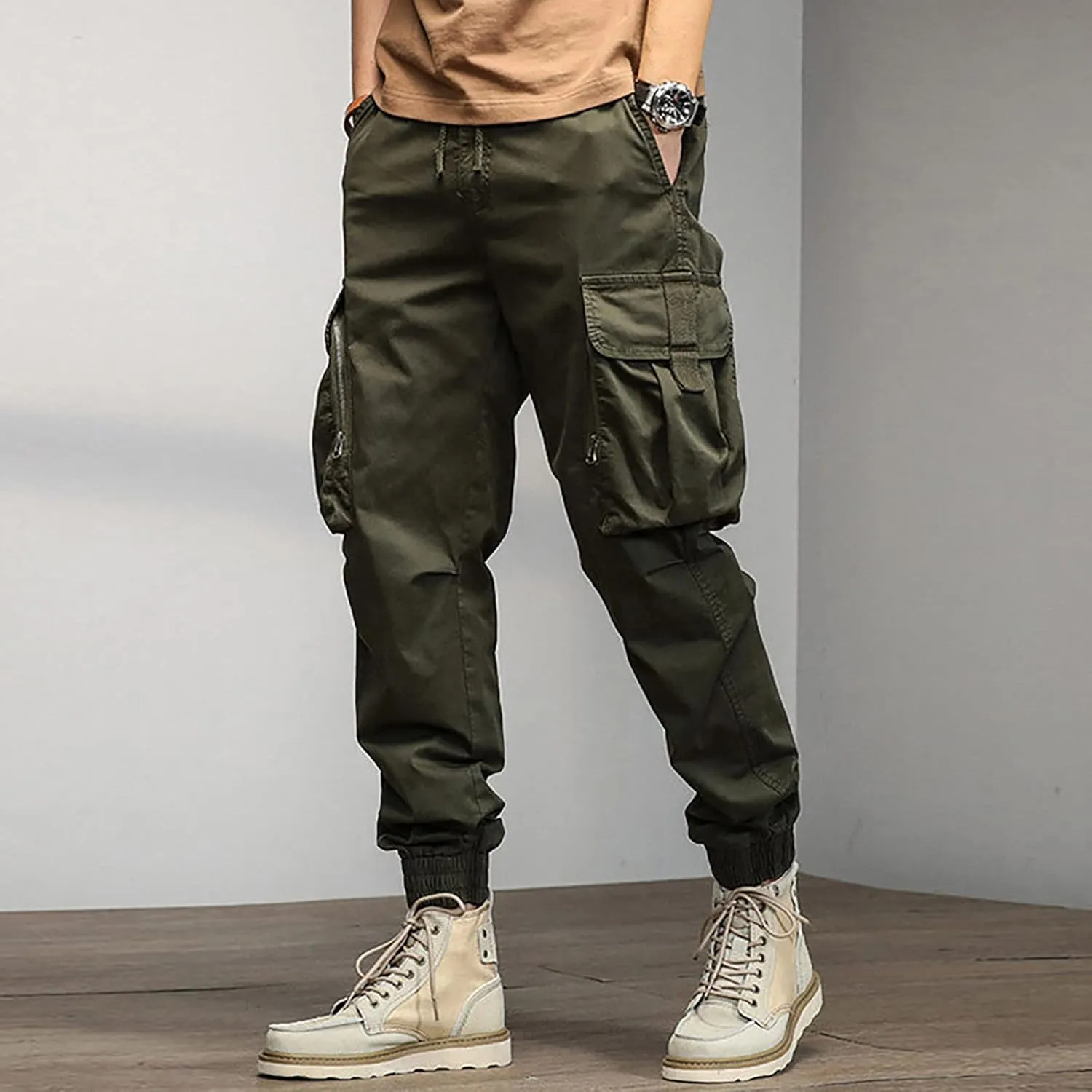 Mens Workout Cargo Sweatpants Pockets Open Bottom Yoga Pants for Men Lounge Pants for Athletic Workout Casual Men's