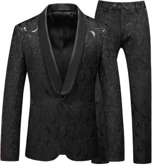 MOGU Mens 2 Piece Suit Slim Fit Shawl Lapel Tuxedo One Button Premium Dinner Jacket and Pants