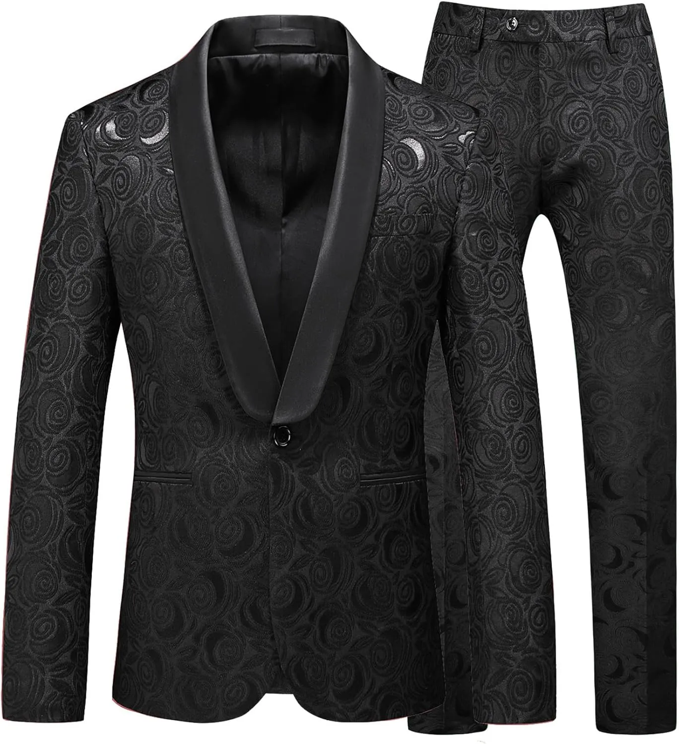 MOGU Mens 2 Piece Suit Slim Fit Shawl Lapel Tuxedo One Button Premium Dinner Jacket and Pants