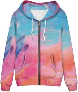 Musical Notes Women's Zip Up Hoodies Cute Pig Casual Comfy Pullover Boho Mandala Dragonfly Long Sleeve Sweatshirt