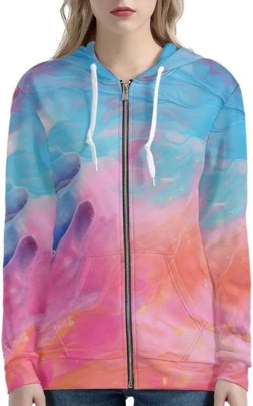 Musical Notes Women's Zip Up Hoodies Cute Pig Casual Comfy Pullover Boho Mandala Dragonfly Long Sleeve Sweatshirt